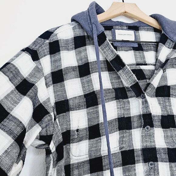 AE Cozy Cabin Oversized Hoodie Button Down Flannel Lightweight Jacket Top - Picture 11 of 13